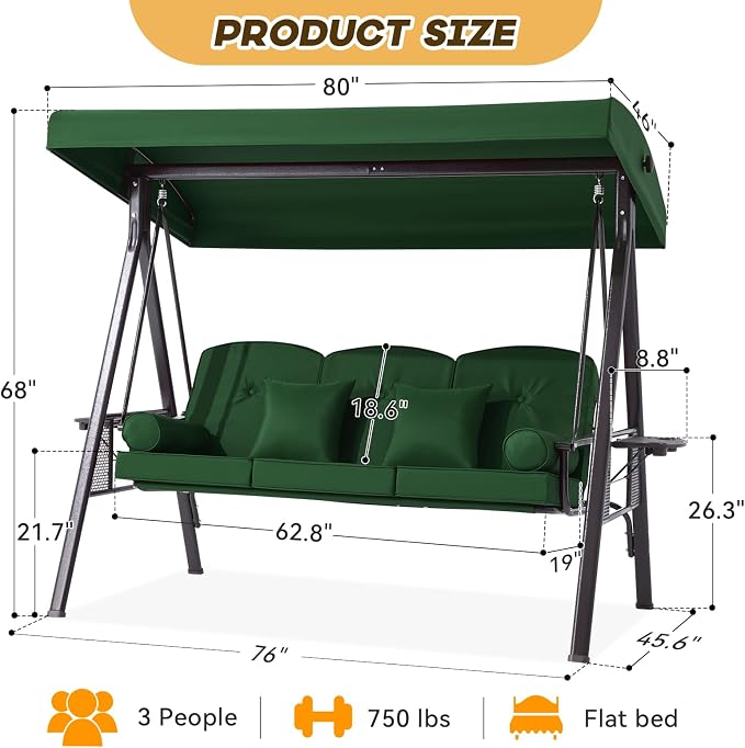 3 in 1 Outdoor Porch Swing - Image 8