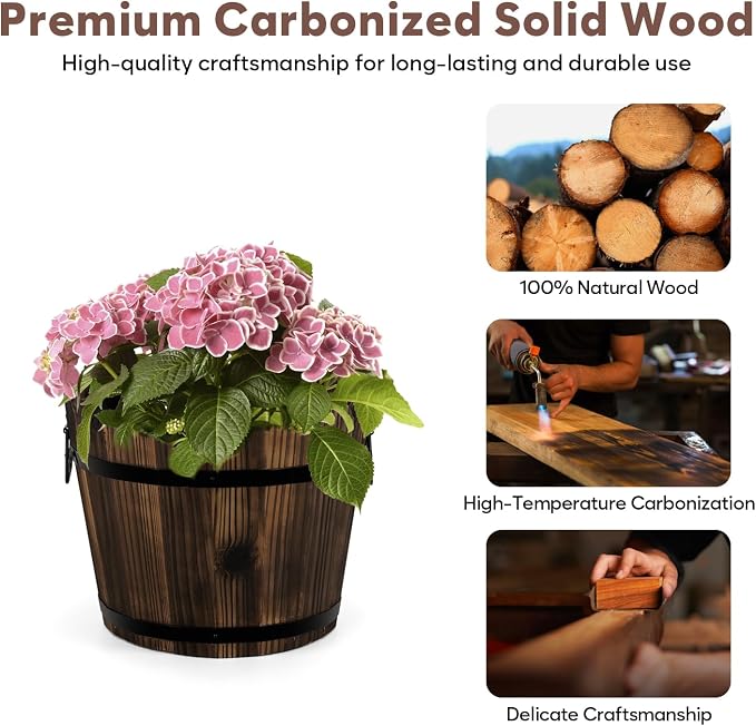 Wooden Barrel Planters Flower Pots - Image 3