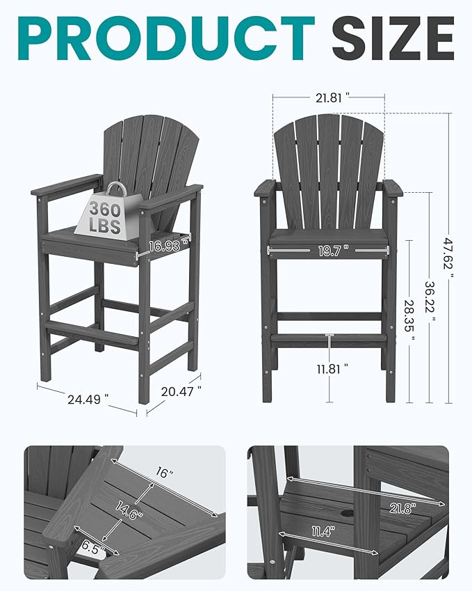 SERWALL Tall Adirondack Chairs Set of 2 - Image 2