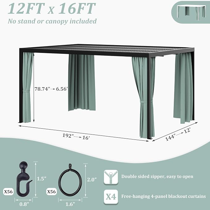 Gazebo Universal Replacement Privacy Curtain, 4-Panels Sidewall Curtains - Image 2