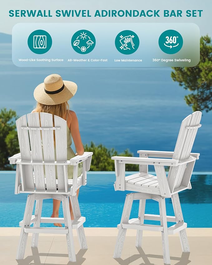 SERWALL Swivel Adirondack Barstools Set of 2, HDPE Outdoor Swivel Bar Chairs - Image 8