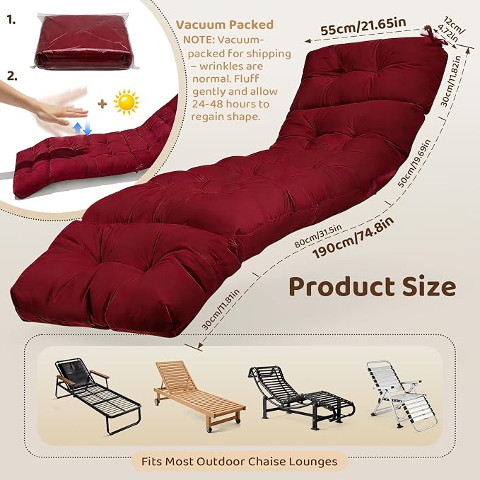 Waterproof Outdoor Chaise Lounge Chair Cushion, Replacement Lounge Chair - Image 2