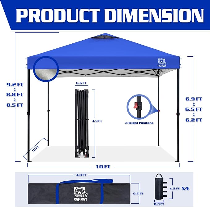 10x10 Pop Up Canopy Tent, 300D Silver-Coating Top, 1-Person Setup Commercial - Image 4