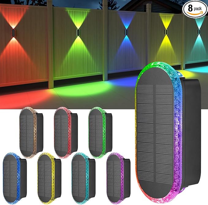 Ellasay Solar Fence Lights Backyard: 8-Pack Fence Lights Solar Powered 8 WRGB by ELLASAY