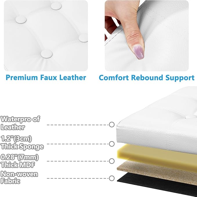 AmasSmile White Storage Ottoman Folding Foot Rest Stool - Image 6