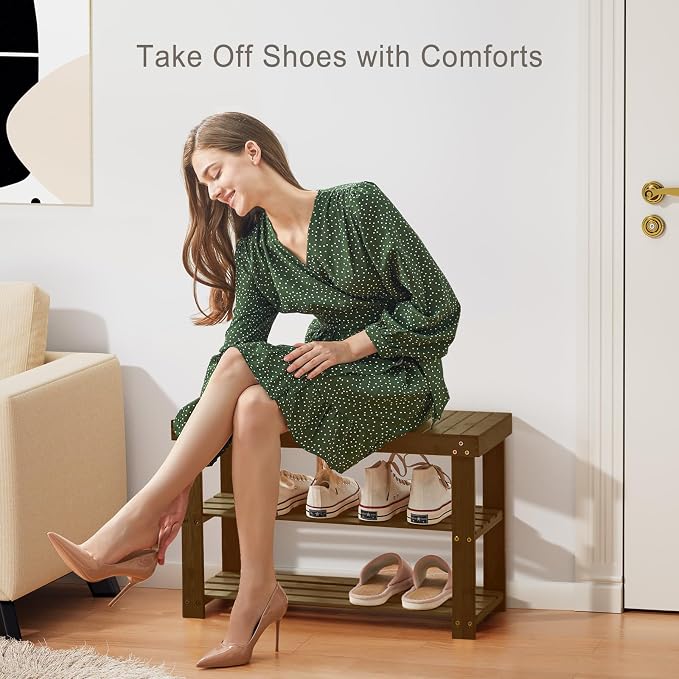Pipishell Bamboo Shoe Rack Bench, 3 Tier Sturdy Shoe Bench, Storage Shoe - Image 4