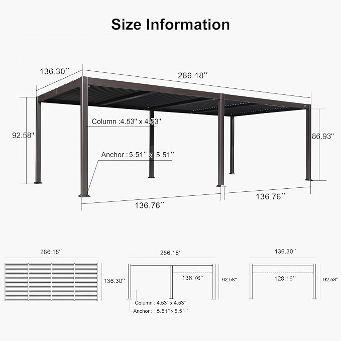 PURPLE LEAF 11' x 23' Outdoor Louvered Pergola Aluminum Pergola - Image 8
