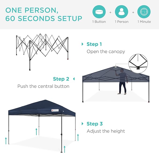 Best Choice Products 8x8ft Pop Up Canopy Tent, Outdoor Shade, 1 Person 1 Minute - Image 2