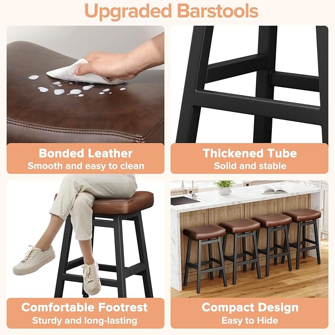 29 Inches Bar Stools Set of 2, Bar Height Barstools - Image 4
