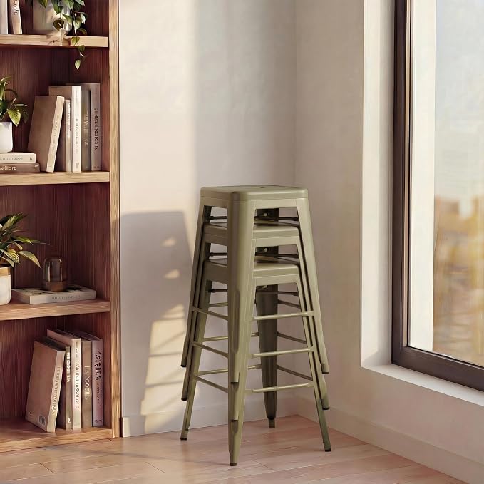 Shahoo 24 Inches Metal Bar Stools Counter Height Stackable Backless Stools - Image 7