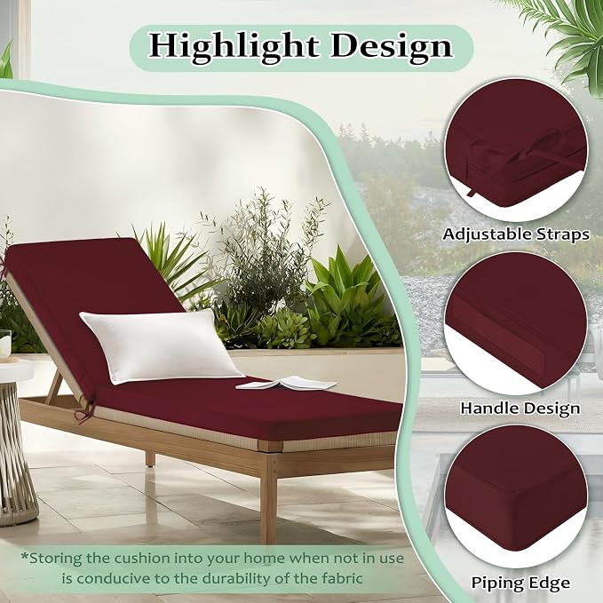 Cozyide Chaise Lounge Cushions Outdoor 72"x21"x3", Waterproof Lounge Chair - Image 4