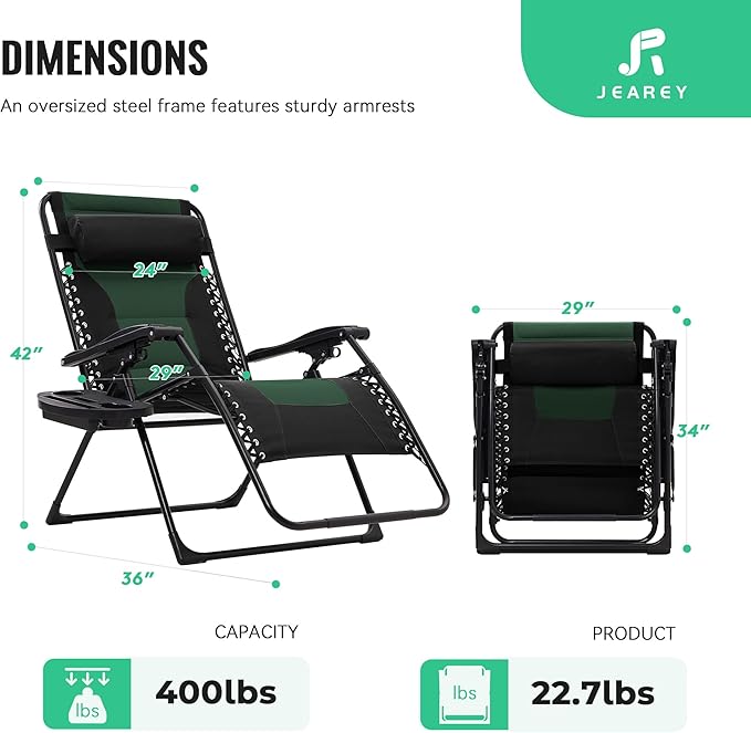 JEAREY Oversized Padded Zero Gravity Chairs, Folding Lounge Chair Outdoor Patio - Image 3