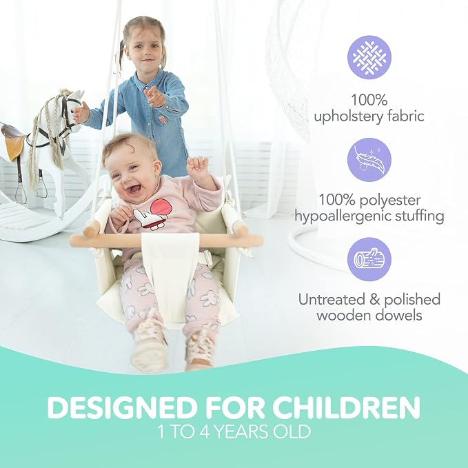 CaTeam - Canvas Baby Swing, Wooden Hanging Swing Seat Chair - Image 2