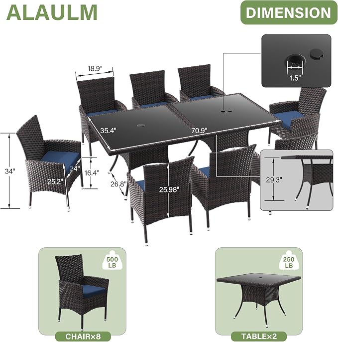 ALAULM 10 Piece Patio Dining Set All-Weather Wicker Outdoor Dining Table and - Image 6