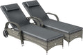 Outsunny Wicker Outdoor Chaise Lounge Set of 2, 5-Level Adjustable Backrest PE by Outsunny