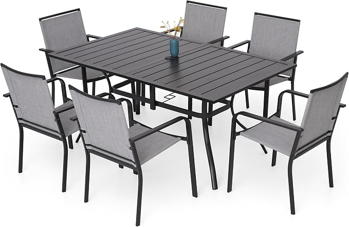 7-Piece Outdoor Dining Set, Powder Coated Steel Table - Image 2