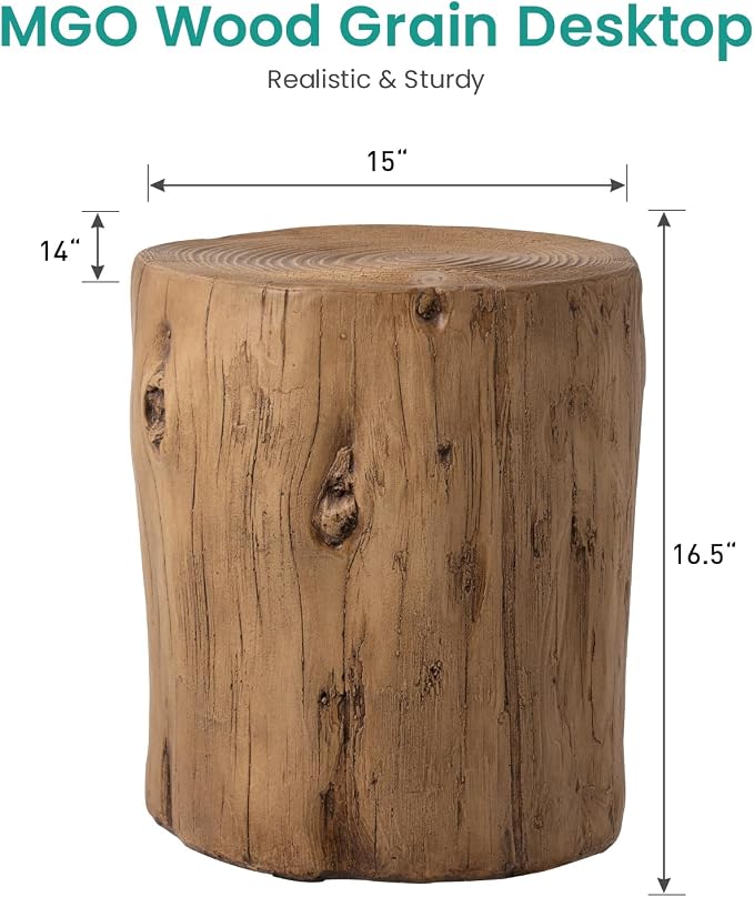 SUNBURY Outdoor Side Table Set of 2, Tree Stump Side Table Light Oak Colored - Image 3