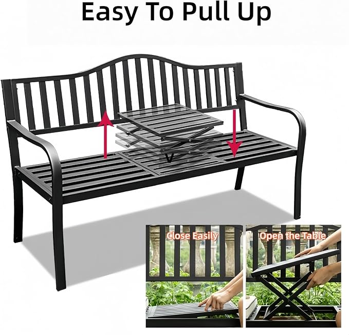 SHGJ&SOFT Outdoor Bench, Garden Bench, Outdoor Metal Frame Patio Park Bench - Image 4