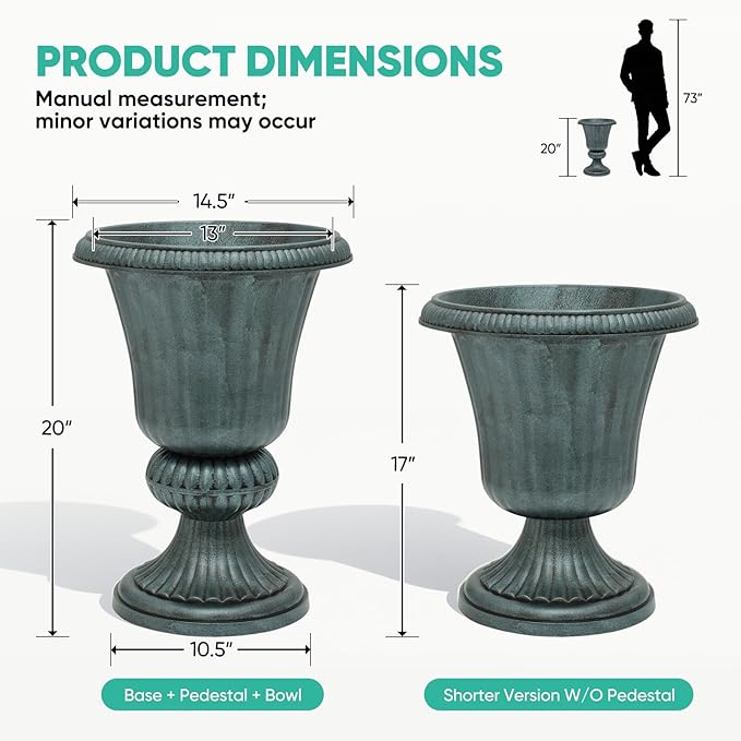 Athena Collection 20''H Garden Plastic Urn Vintage Tall Planter Urn Patio Large - Image 3
