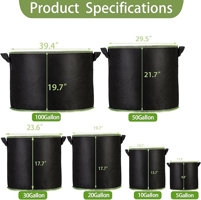 2-Pack 50 Gallon Plant Grow Bags, Thickened Nonwoven Fabric Pots - Image 8