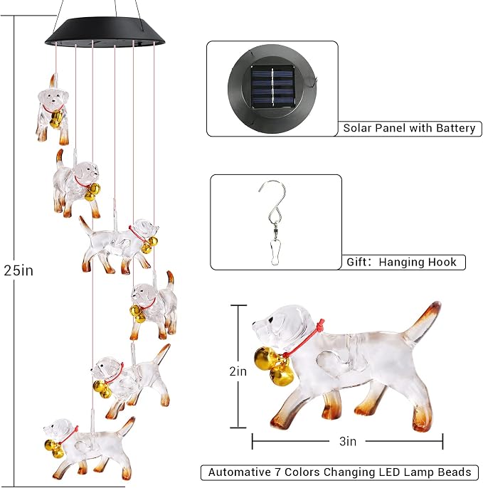 Toodour Solar Wind Chime, Color Changing Wind Chimes Dog, LED Decorative Mobile - Image 7