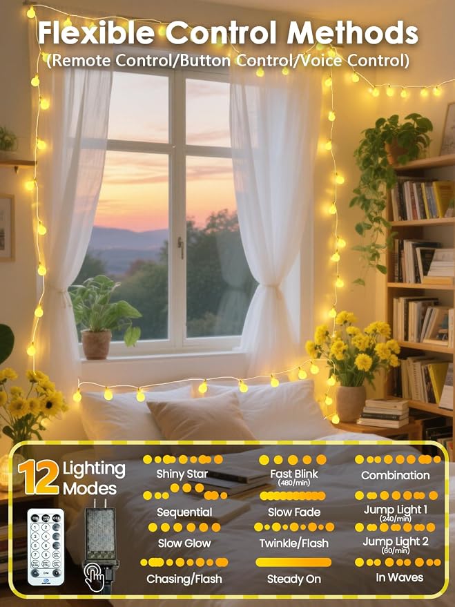 LORRYTE 2026 New Connectable 43FT Smart Voice Controlled Globe String Lights - Image 3