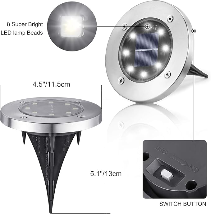 LYHOPE Solar Ground Lights Outdoor, 16 Pack 8 LED Solar Disk Lights Waterproof - Image 3