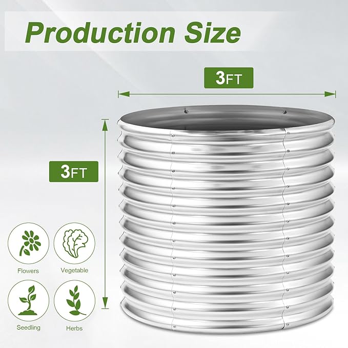 AHEONLAR 2 Pack 3x3x3ft Round Galvanized Raised Garden Bed Outdoor Metal - Image 3