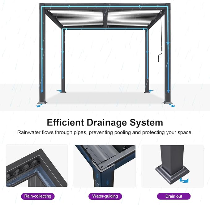 PURPLE LEAF Louvered Pergola 8' x 10' Aluminum Outdoor Pergola - Image 5