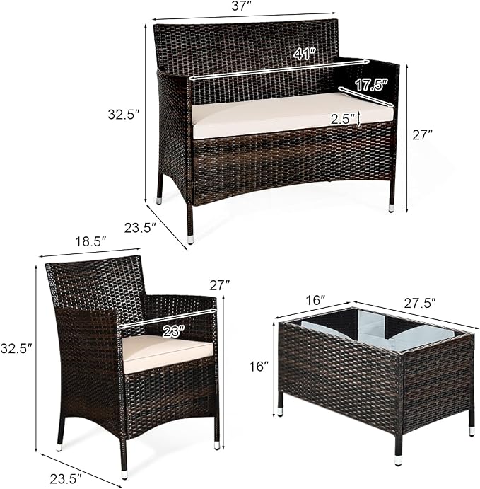 COSTWAY 8PCS Rattan Patio Furniture Set, Outdoor Wicker Rattan Chairs - Image 2