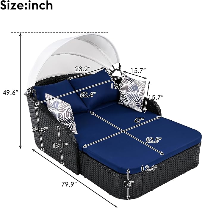 Merax Outdoor Patio Rattan Daybed Sunbed - Image 2