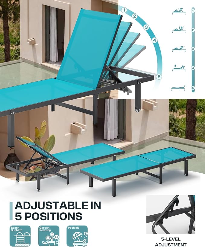 Aluminum Outdoor Lounge Chairs Set of 2, Pool Lounge Chairs - Image 5