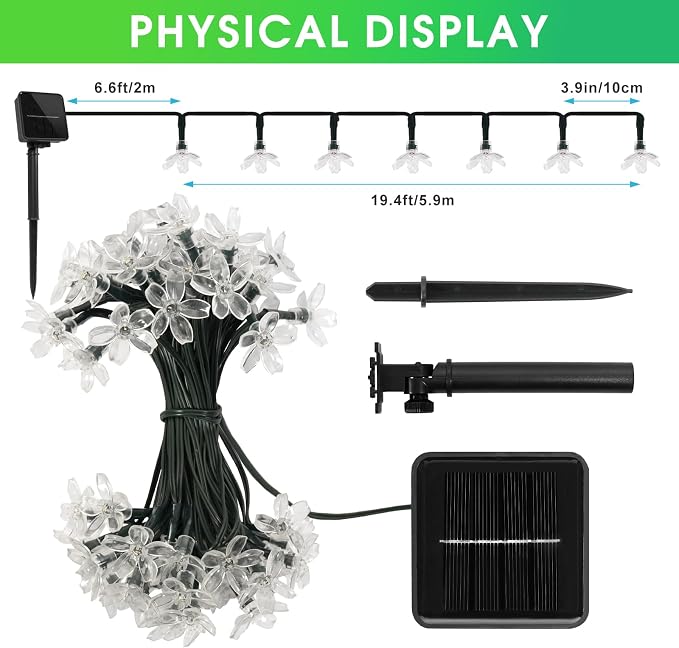 2 Pack Total 52FT 120 LED Solar String Lights Outdoor Waterproof Flower Fairy - Image 3