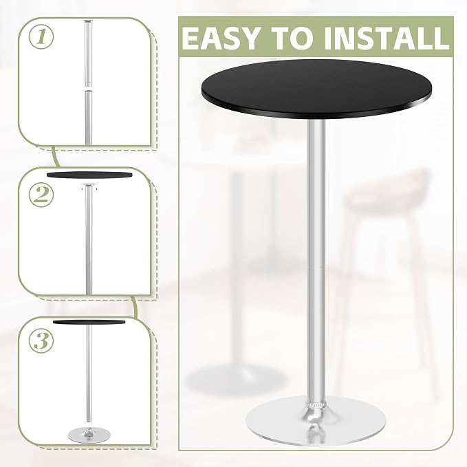 Flamaker Round Bistro Pub Table Modern Style Metal Base MDF Top Cocktail Bar - Image 7