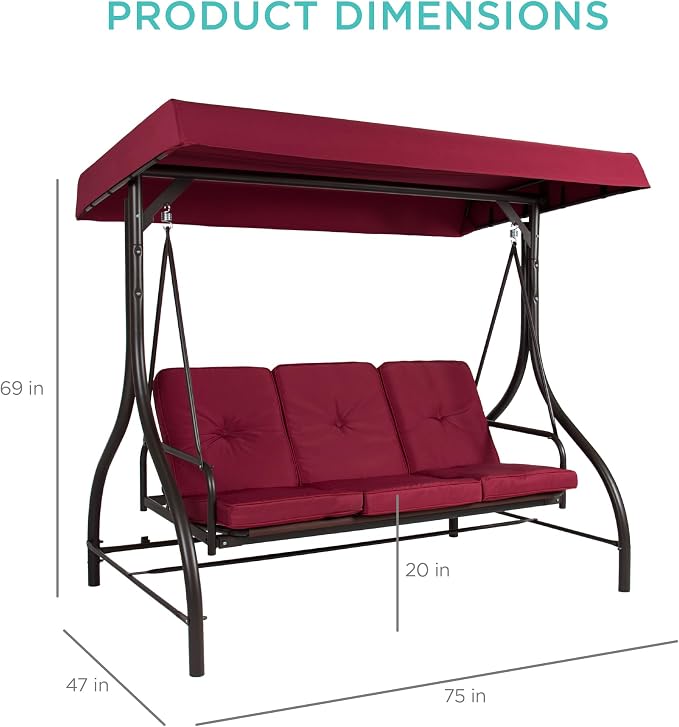 Best Choice Products 3-Seat Outdoor Large Converting Canopy Swing Glider - Image 7