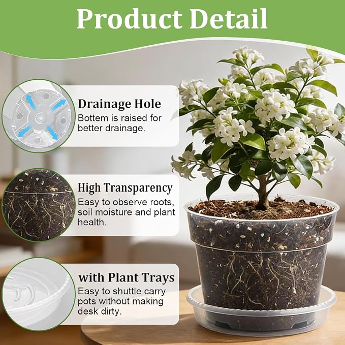 15 Pack 8/7/6 Inch Clear Nursery Pots - Image 3