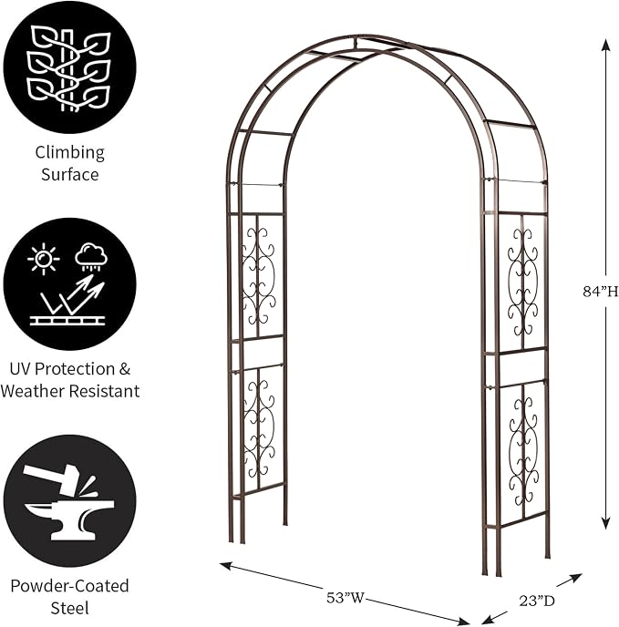 Plow & Hearth Arch Metal Outdoor Garden Arbor Montebello Gunmetal 7 Feet Tall - Image 4