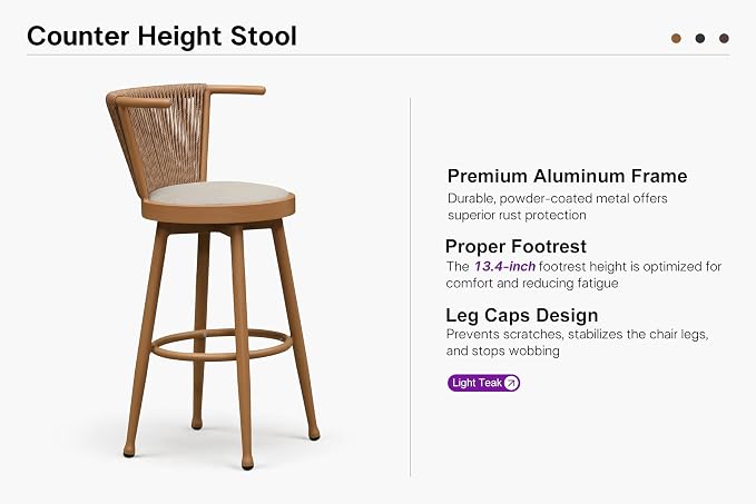 PURPLE LEAF Swivel Outdoor Bar Height Stools Set of 4 Modern Wicker Bar Chairs - Image 8