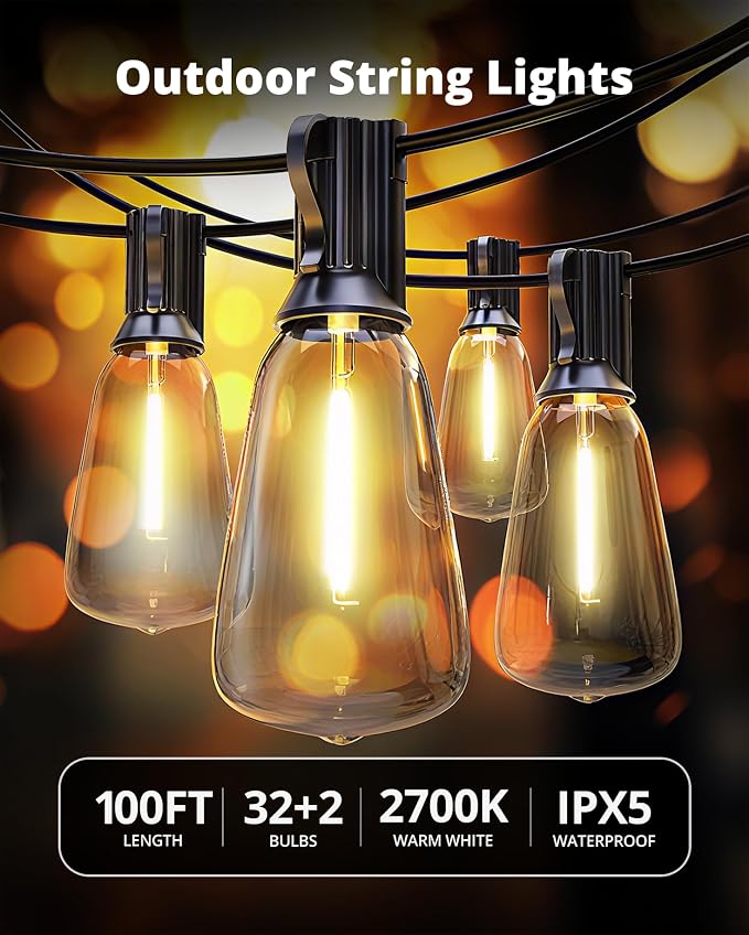 VIPAR LED Outdoor String Lights, 100FT Patio Lights - Image 9