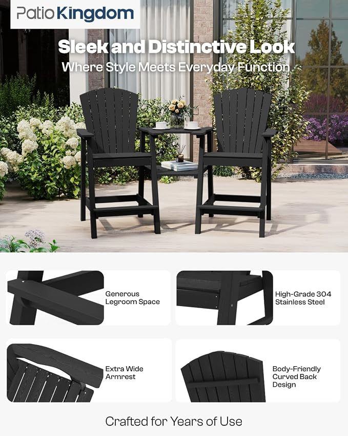 Tall Adirondack Chairs Set of 2, Bar Height HDPE Deck Chairs - Image 2