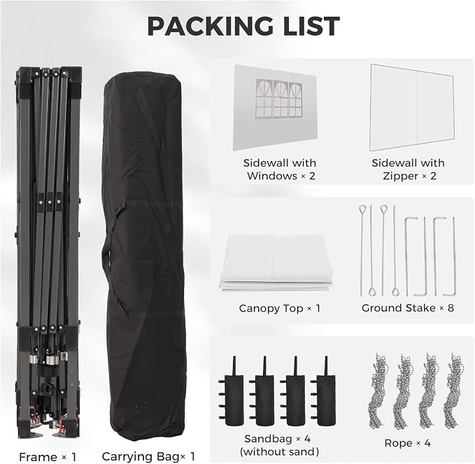 8x8 FT Pop Up Canopy with 1-Button Push, 4 Removable Sidewalls, Instant Canopy - Image 6