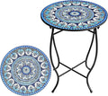 Metal Round Side Table, Weather Resistant Patio Accent Table by Weogot