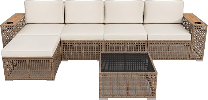 Devoko Patio Furniture Set 6 Piece Outdoor Sectional Sofa Hollow Rattan Patio by DEVOKO