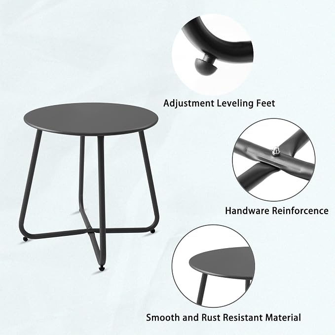 Patio Small Side Table Waterproof Round Metal Steel Weather Resistant Portable - Image 4