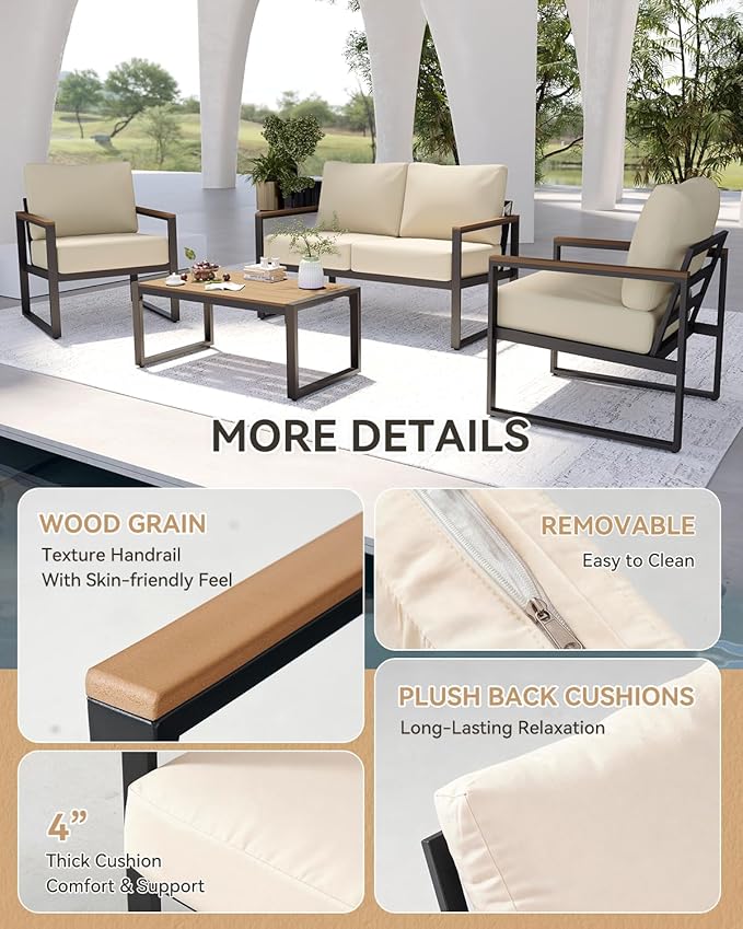 Aoxun Patio Furniture Set, 4 Piece Outdoor Patio Furniture - Image 3