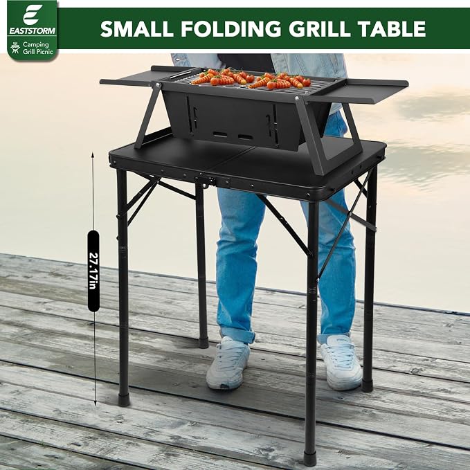 Small Metal Folding Table 3 Adjustable Heights, 23.6''×15.7''×27'' Heavy-Duty - Image 4