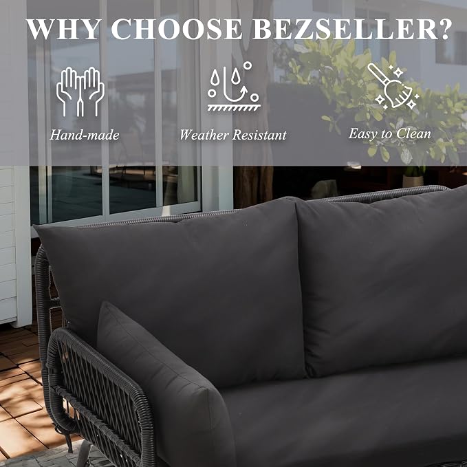 Bezseller 3-Piece Outdoor Patio Furniture Set – L-Shaped Rattan Sectional Sofa - Image 4