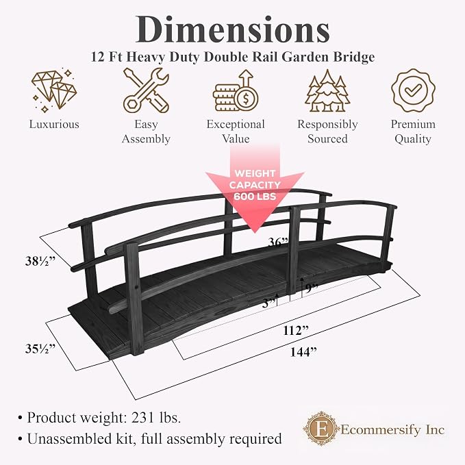 12 FT Black Amish Made Garden Bridge - Image 2