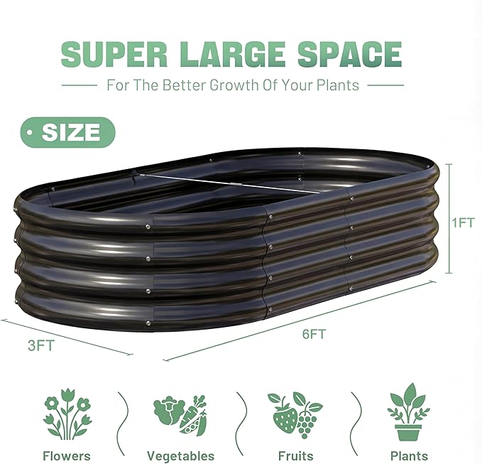 AHEONLAR 3 Pack 6×3×1ft Galvanized Raised Garden Beds, Oval Durable Planter - Image 2