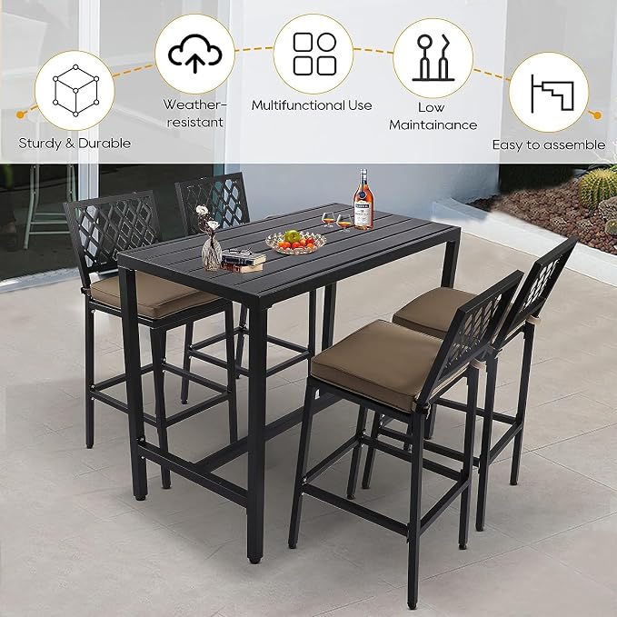 5-Piece Outdoor Patio Bar Set, Bar Height Patio Dining Set, Weather-Resistant - Image 2